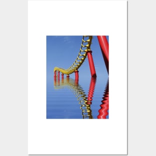 vivid red roller coaster on clear cloudless blue sky background Posters and Art